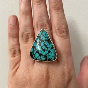 UK Silversmith Gypsy Silver Turquoise and Sterling Silver Ring size 7.5 US